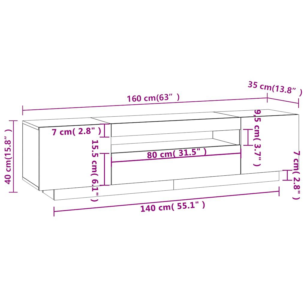 vidaXL Έπιπλο Τηλεόρασης με LED Γκρι Σκυροδέματος 160 x 35 x 40 εκ.