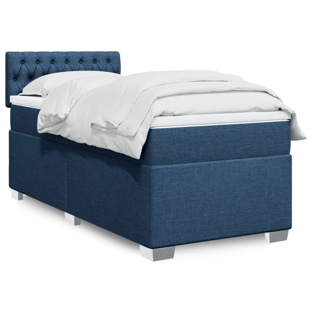 vidaXL Κρεβάτι Boxspring με Στρώμα Μπλε 100 x 200 εκ. Υφασμάτινο