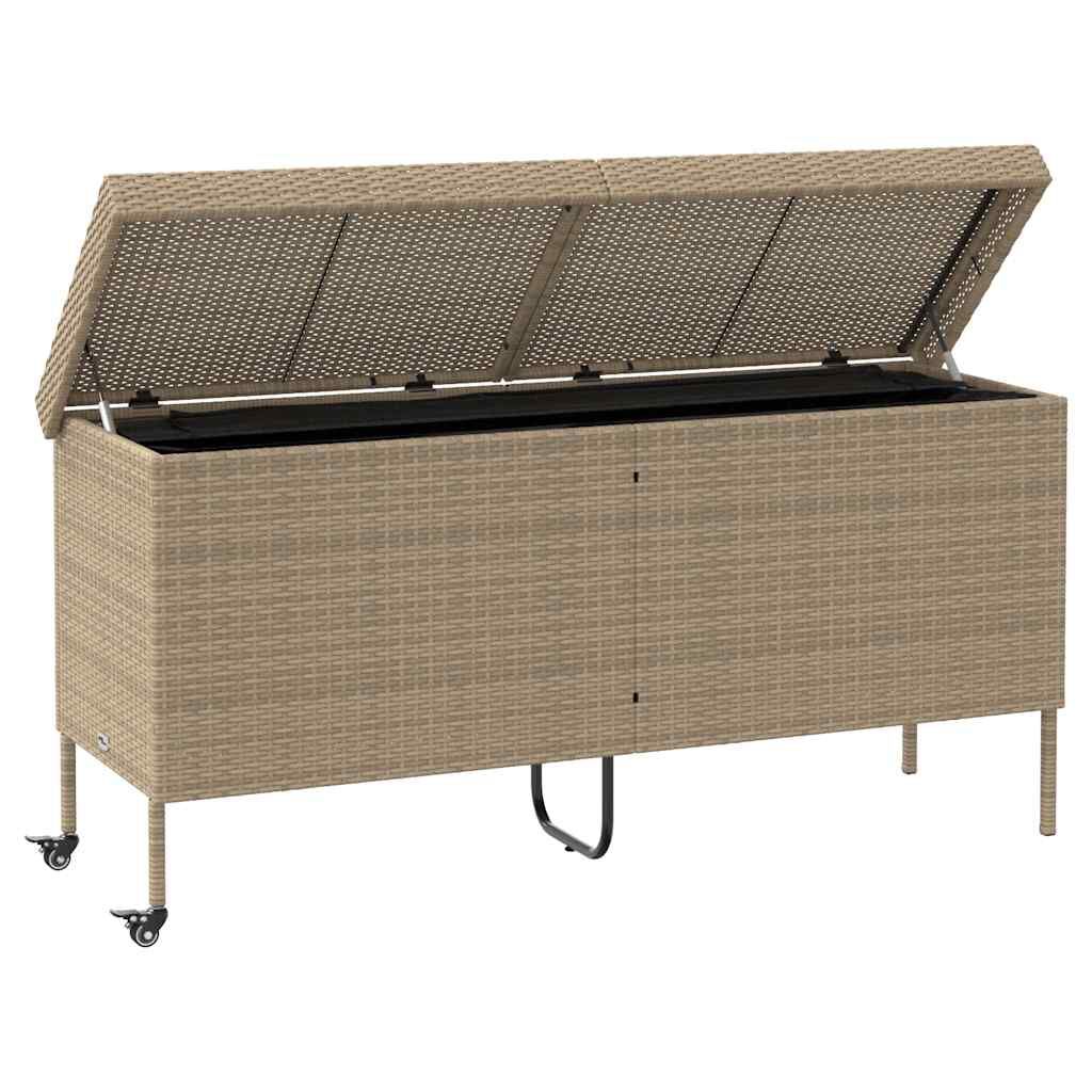 vidaXL Κουτί Αποθήκευσης Κήπου με Ρόδες 160x55x75 εκ. Συνθετικό Ρατάν