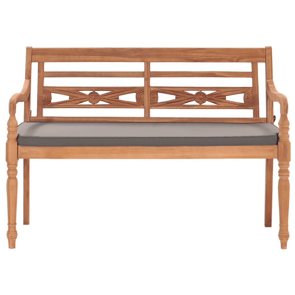 vidaXL Παγκάκι Batavia 120 εκ. Μασίφ Ξύλο Teak & Σκούρο Γκρι Μαξιλάρι