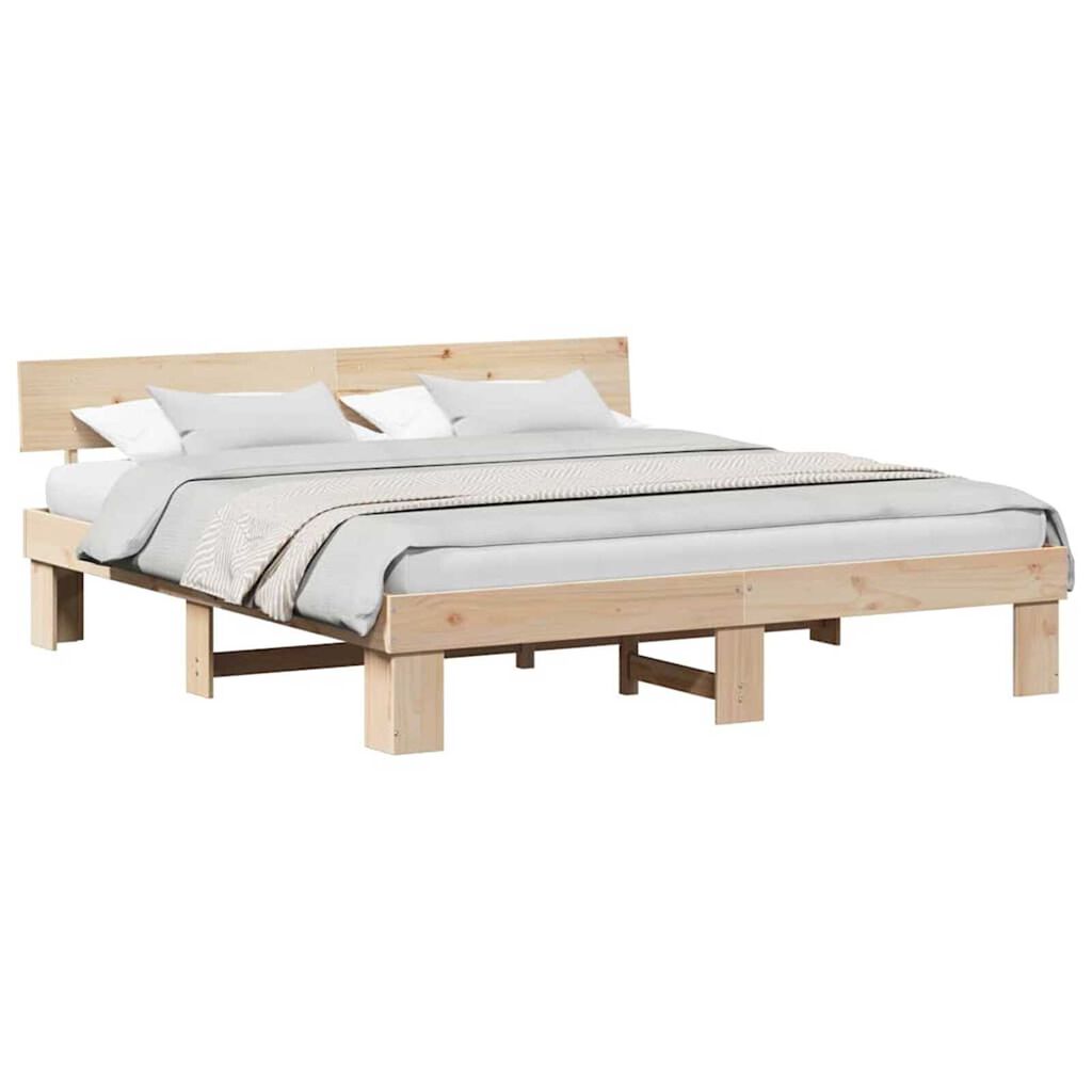 vidaXL Σκελετός Κρεβατιού Καφέ 200 x 200 cm Μασίφ ξύλο πεύκου