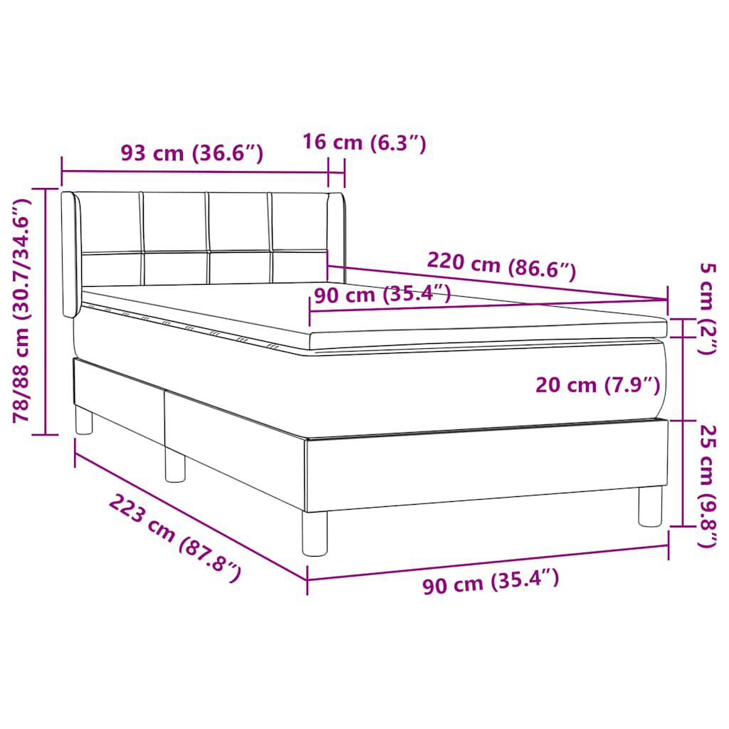 vidaXL Κρεβάτι Boxspring με Στρώμα Ροζ 90x220 εκ. Βελούδινο