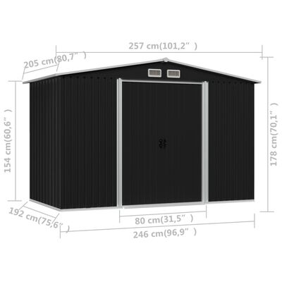 vidaXL Αποθήκη Κήπου Ανθρακί 257 x 205 x 178 εκ. Ατσάλινη