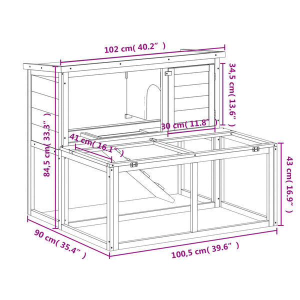 vidaXL Κλουβί Κουνελιών Μόκα 102 x 90 x 84,5 εκ. Μασίφ Ξύλο Πεύκου
