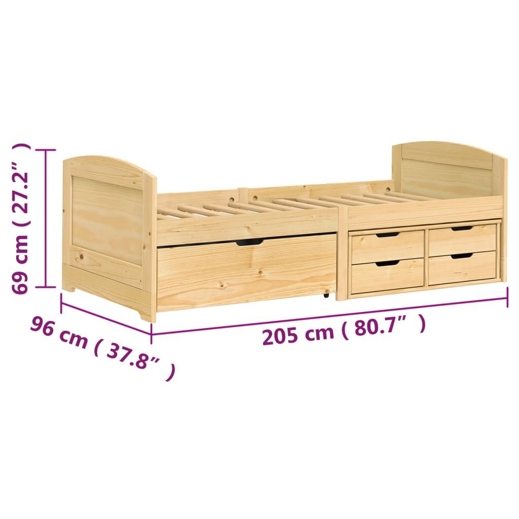 vidaXL Καναπές Κρεβάτι 5 Συρτ. IRUN 90x200εκ. Μασίφ Ξύλο Πεύκου