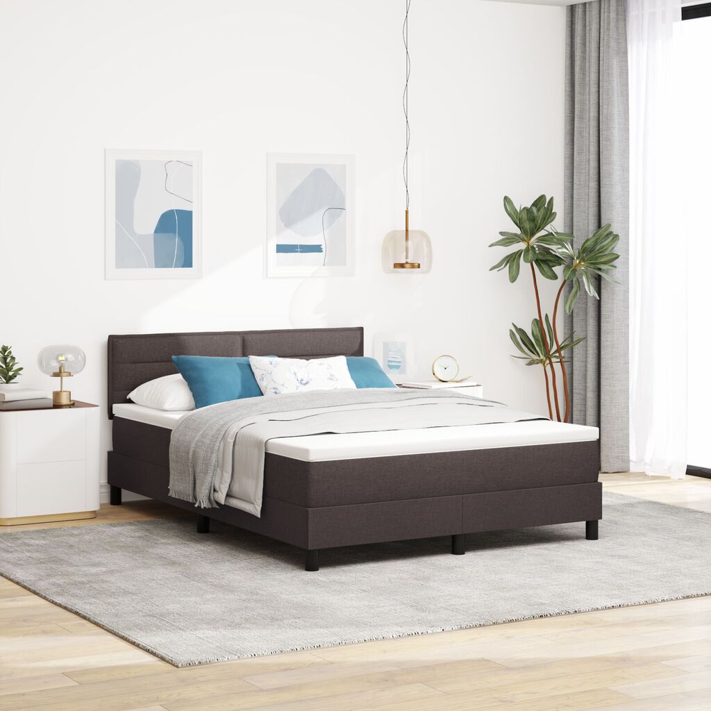 vidaXL Κρεβάτι Box Spring με Στρώμα & LED Σκούρο Καφέ 140x200 εκ Υφασμάτινο