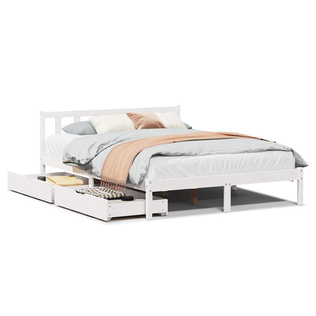 vidaXL Σκελετός Κρεβ. Χωρίς Στρώμα Λευκό 135x190 εκ Μασίφ Πεύκο