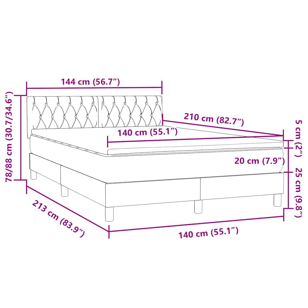 vidaXL Κρεβάτι Boxspring με Στρώμα Ανοιχτό Γκρι 140x210 εκ. Βελούδινο