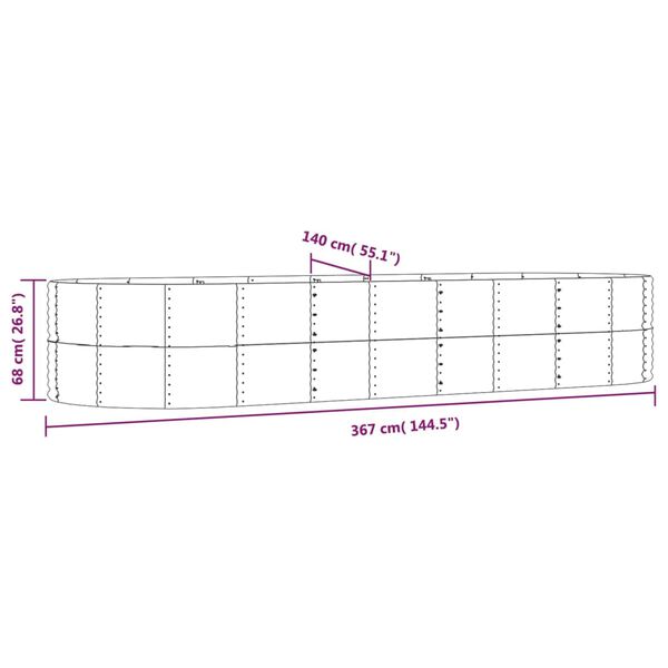 vidaXL Ζαρντινιέρα Γκρι 367x140x68 εκ. Ατσάλι με Ηλεκτρ. Βαφή Πούδρας