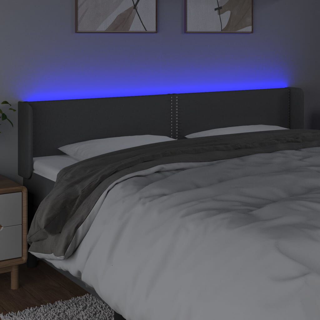 vidaXL Κεφαλάρι Κρεβατιού LED Σκούρο Γκρι 163x16x78/88 εκ. Υφασμάτινο