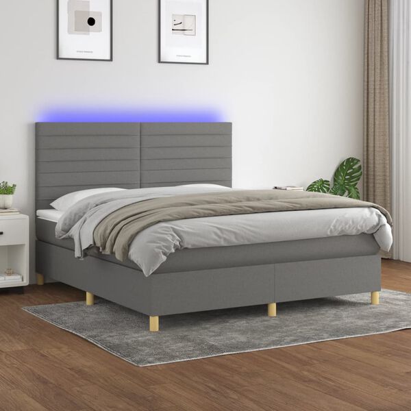 vidaXL &Kappa;&rho;&epsilon;&beta;ά&tau;&iota; Boxspring &mu;&epsilon; &Sigma;&tau;&rho;ώ&mu;&alpha; & LED &Sigma;&kappa;.&Gamma;&kappa;&rho;&iota; 160x200 &epsilon;&kappa; &Upsilon;&phi;&alpha;&sigma;&mu;ά&tau;&iota;&nu;&omicron;