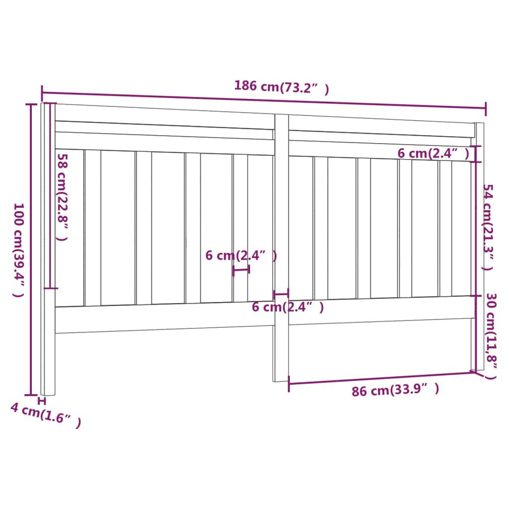 vidaXL Κεφαλάρι Κρεβατιού Μαύρο 186 x 4 x 100 εκ. Μασίφ Ξύλο Πεύκου