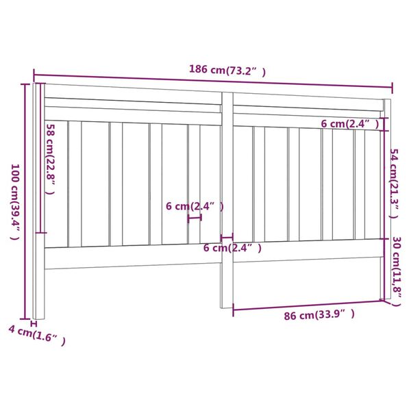 vidaXL Κεφαλάρι Κρεβατιού Μαύρο 186 x 4 x 100 εκ. Μασίφ Ξύλο Πεύκου