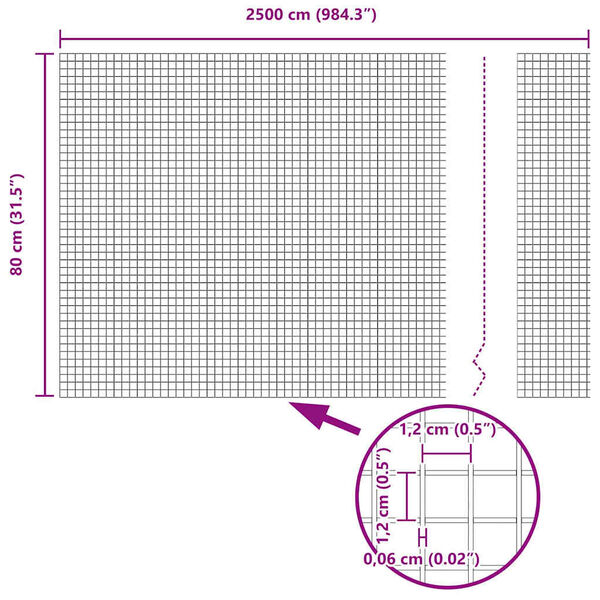 vidaXL Συγκολλητός φράχτης από σύρμα Ασημί 0.8 x 25 m Ατσάλι