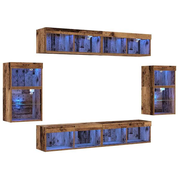 vidaXL Κέντρο Ψυχαγωγίας Επιτοίχιο 8 pcs Παλαιό ξύλο 40 x 28.5 x 40 εκ