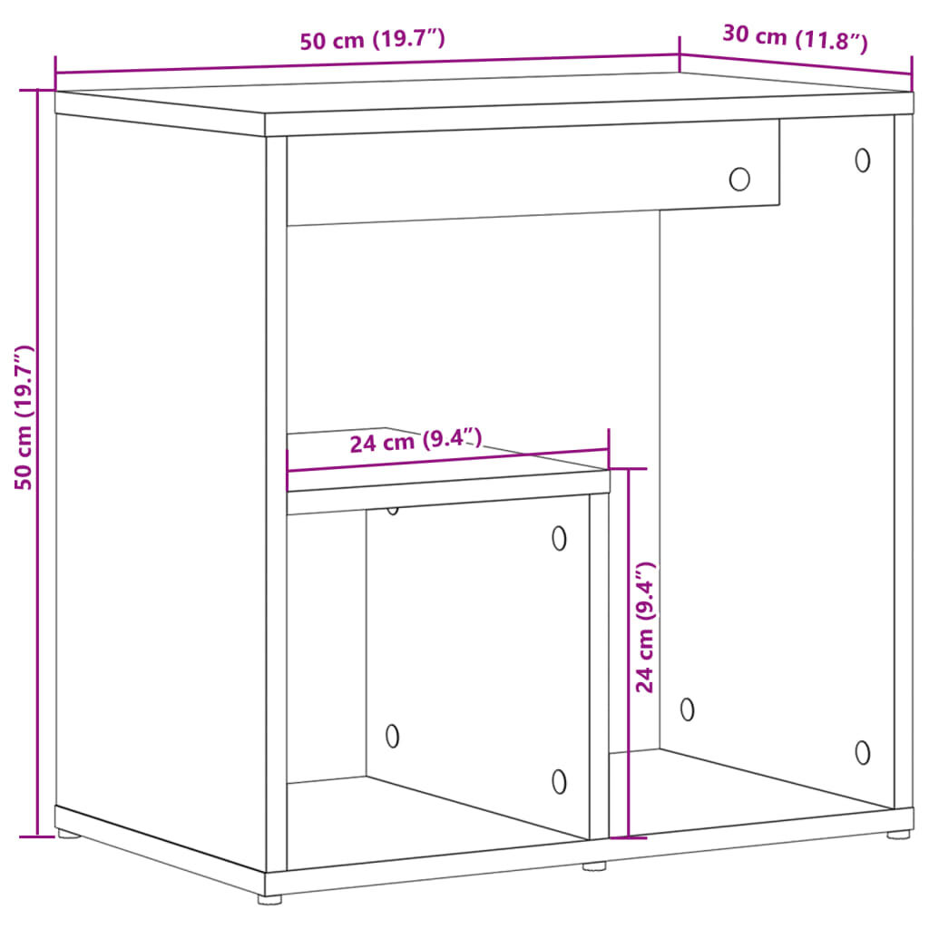 vidaXL Βοηθητικό Τραπέζι Καφέ Δρυς 50 x 30 x 50 εκ. Επεξεργασμένο Ξύλο