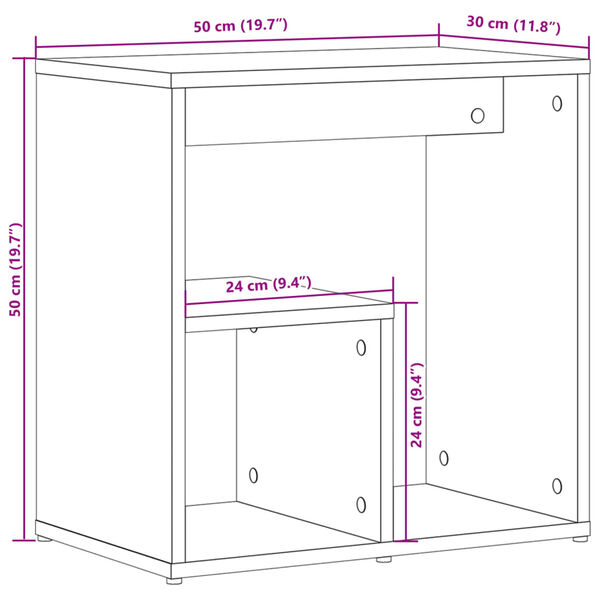 vidaXL Βοηθητικό Τραπέζι Καφέ Δρυς 50 x 30 x 50 εκ. Επεξεργασμένο Ξύλο