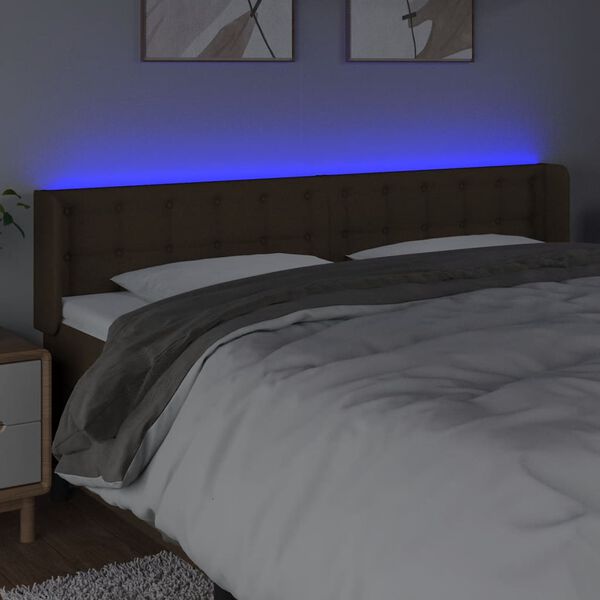 vidaXL Κεφαλάρι Κρεβατιού LED Σκούρο Καφέ 203x16x78/88 εκ. Υφασμάτινο