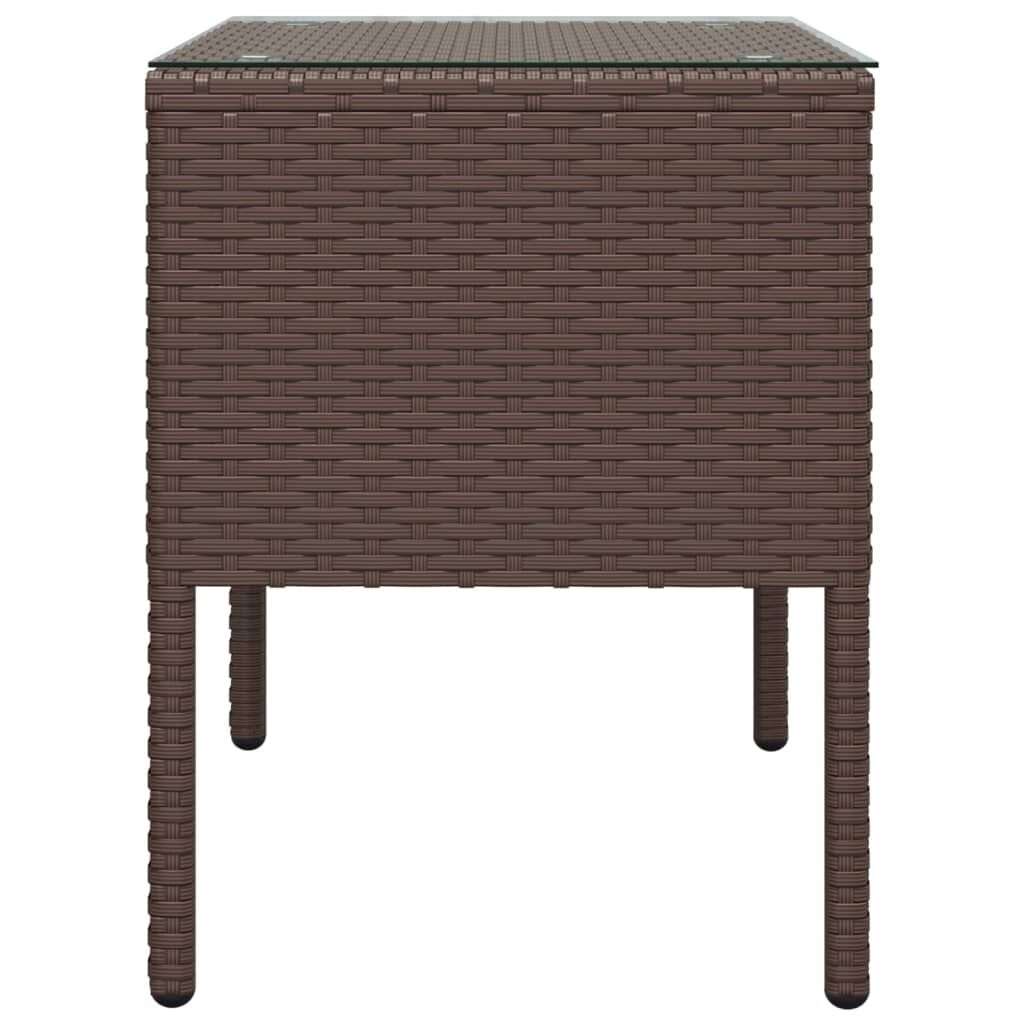 vidaXL Βοηθητικό Τραπεζάκι Καφέ 53x37x48 εκ. Συνθ. Ρατάν/ Ψημένο Γυαλί