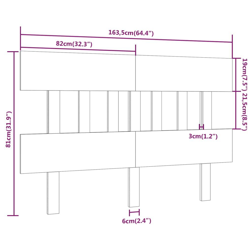 vidaXL Κεφαλάρι Κρεβατιού Γκρι 163,5x3x81 εκ. από Μασίφ Ξύλο Πεύκου