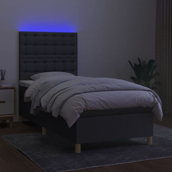 vidaXL &Kappa;&rho;&epsilon;&beta;ά&tau;&iota; Boxspring &mu;&epsilon; &Sigma;&tau;&rho;ώ&mu;&alpha; & LED &Sigma;&kappa;.&Gamma;&kappa;&rho;&iota; 90x200 &epsilon;&kappa;. &Upsilon;&phi;&alpha;&sigma;&mu;ά&tau;&iota;&nu;&omicron;
