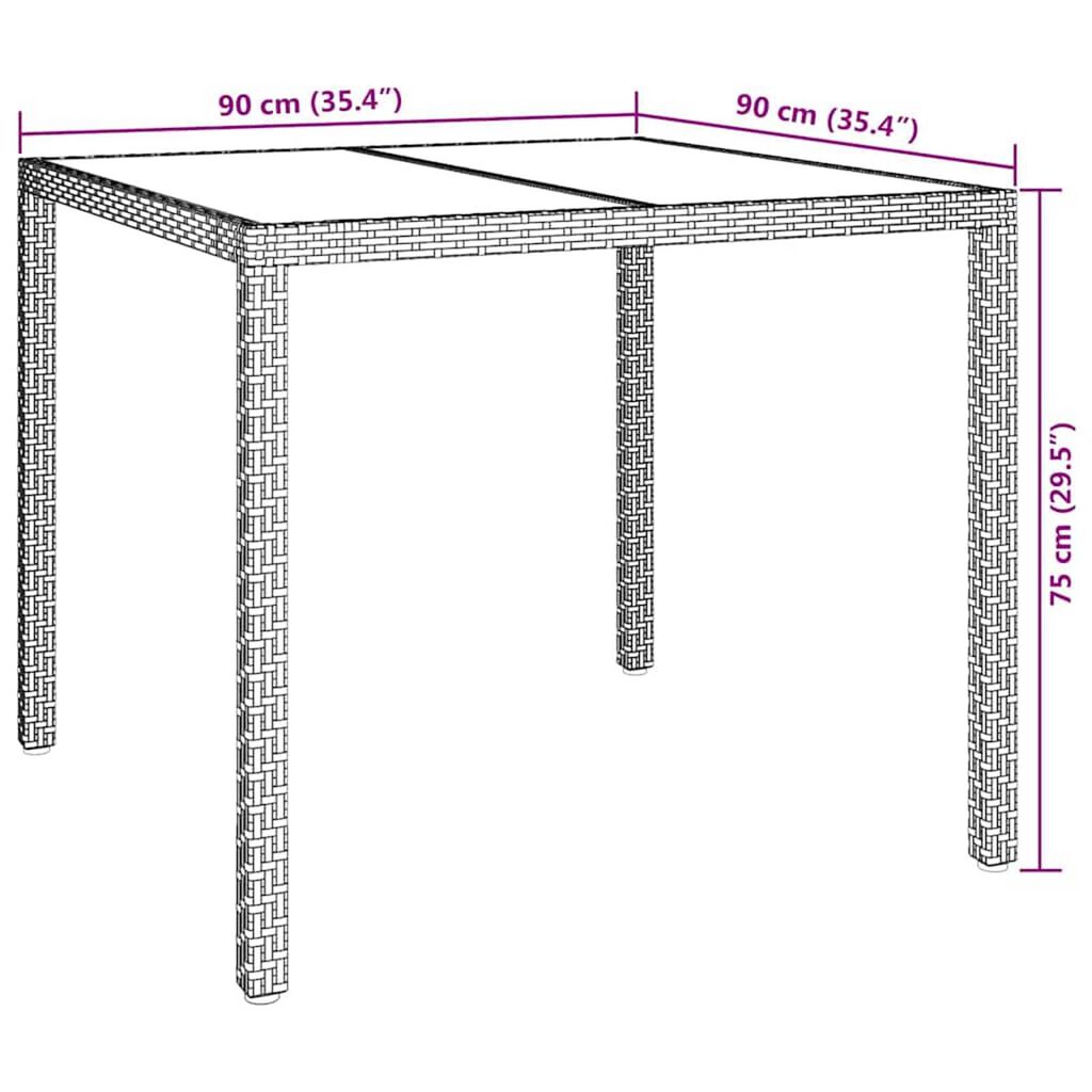 vidaXL Τραπέζι Κήπου για Φαγητό Μαύρο 90 x 90 x 75 cm Πολυ ράταν