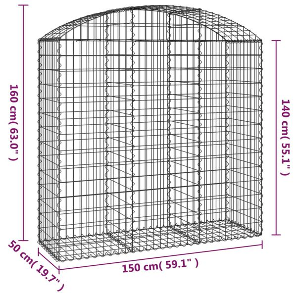 vidaXL Συρματοκιβώτιο Τοξωτό 150x50x140/160εκ. από Γαλβανισμένο Χάλυβα