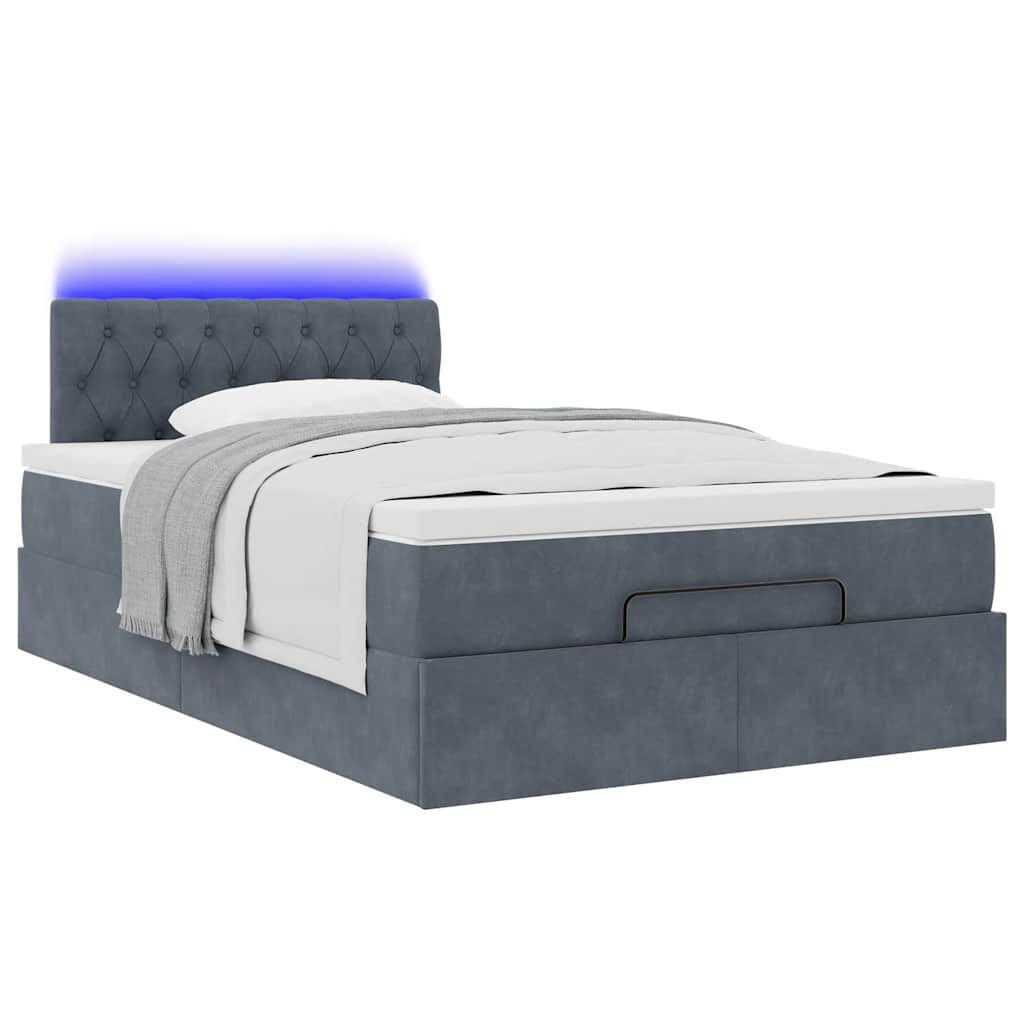 vidaXL Οθωμανικό κρεβάτι με στρώμα & LEDs Σκούρο γκρι 120x200cm Velvet