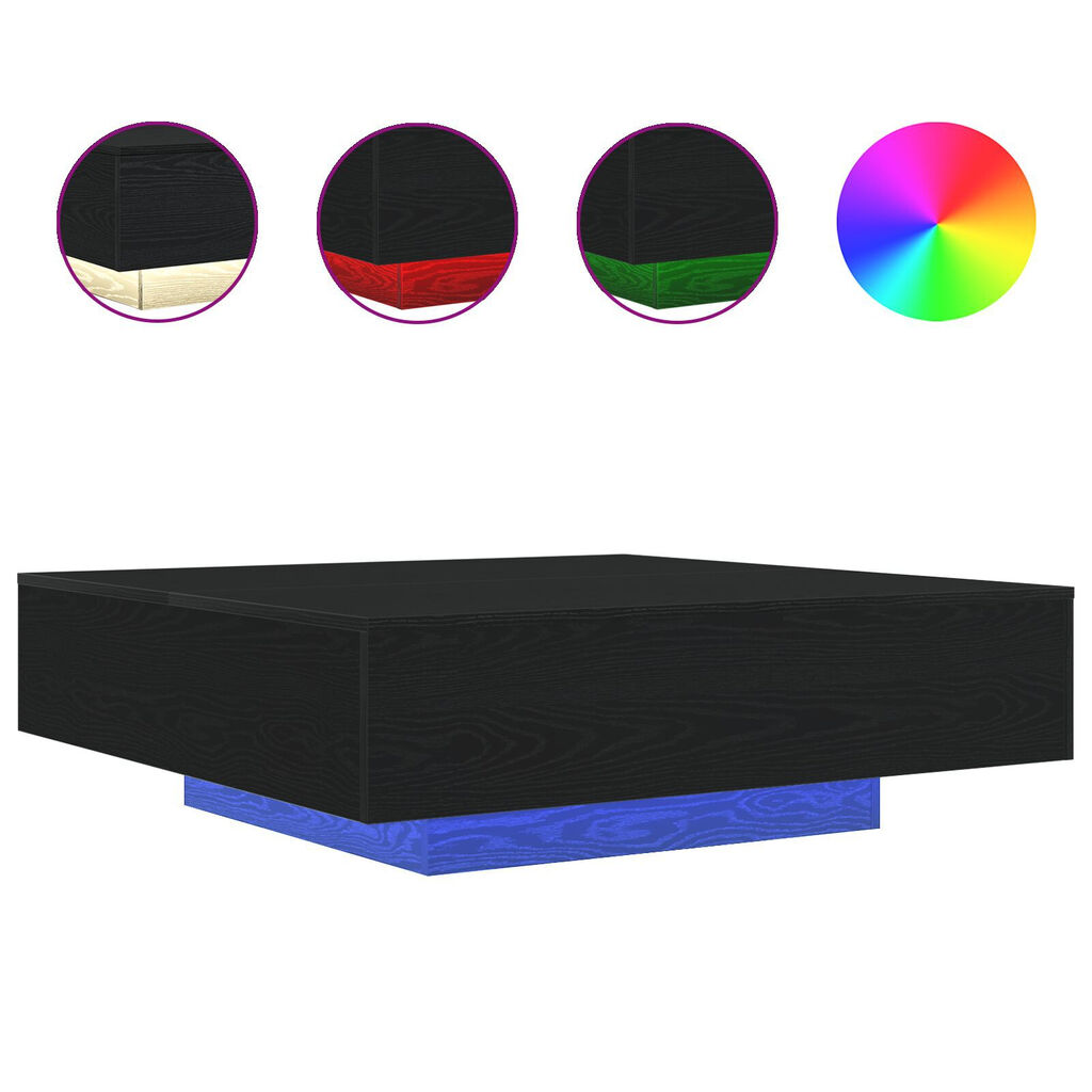 vidaXL Τραπέζι καφέ με LED φώτα Μαύρη Δρυς 100x100x31 εκ.