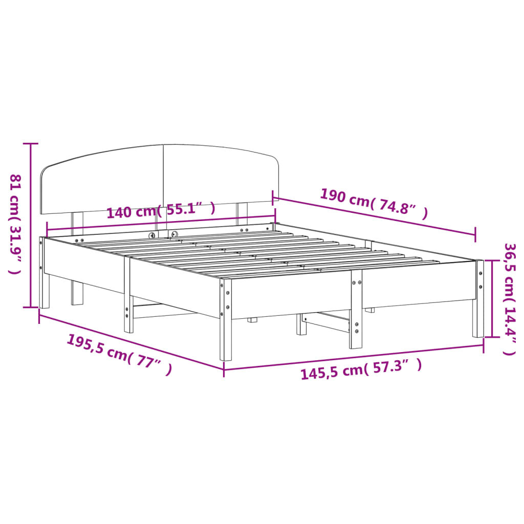 vidaXL Σκελετός Κρεβατιού Χωρίς Στρώμα Καφέ 140x190 Μασίφ Ξύλο Πεύκου