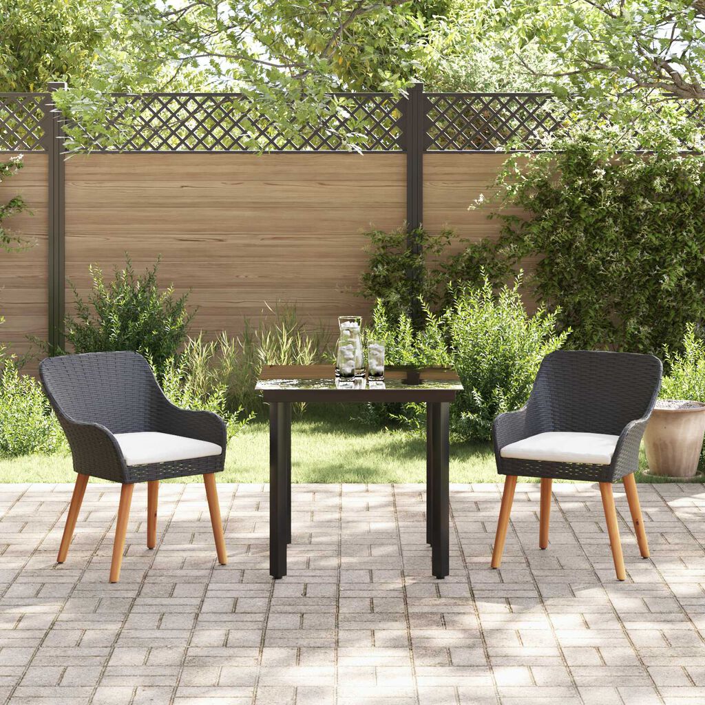 vidaXL Σέτ φαγητού για κήπο με μαξιλάρι 3 pcs Μαύρο συνθετικό ρατάν
