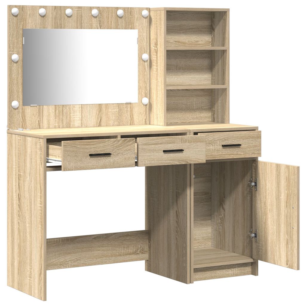 Σετ από Dressing Table 2 Τεμαχίων vidaXL με LED σε Σομόνα Δρυς