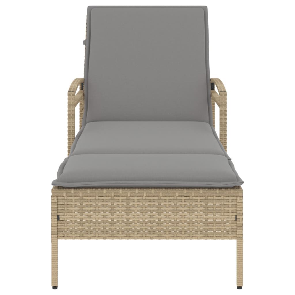 vidaXL Ξαπλώστρα Μπεζ 63x200x81 εκ. από Συνθετικό Ρατάν με Μαξιλάρι