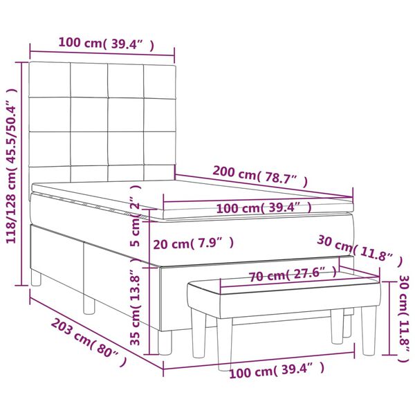 vidaXL Κρεβάτι Boxspring με Στρώμα Μαύρο 100 x 200 εκ. Υφασμάτινο