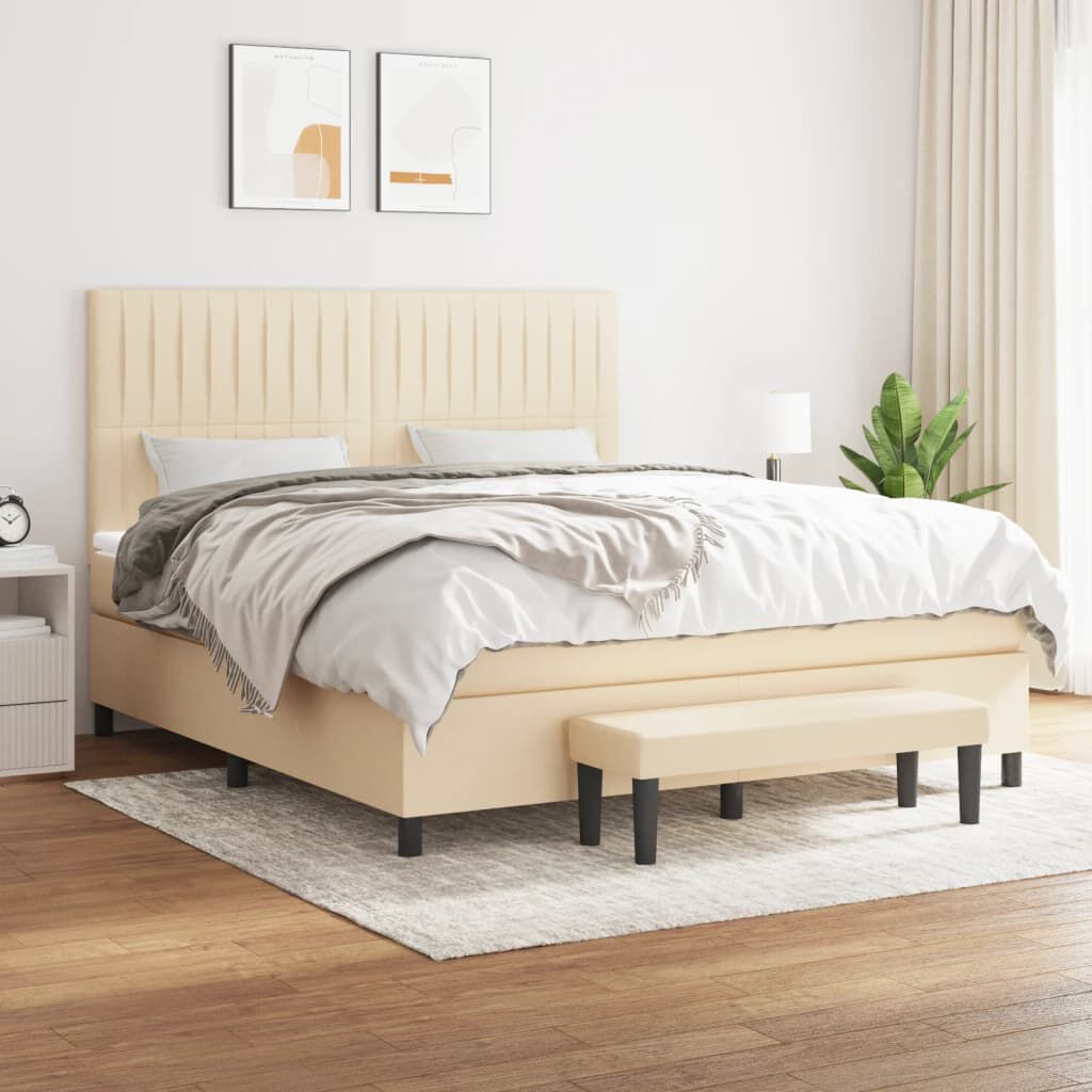 vidaXL Κρεβάτι Boxspring με Στρώμα Κρεμ 180x200 εκ. Υφασμάτινο