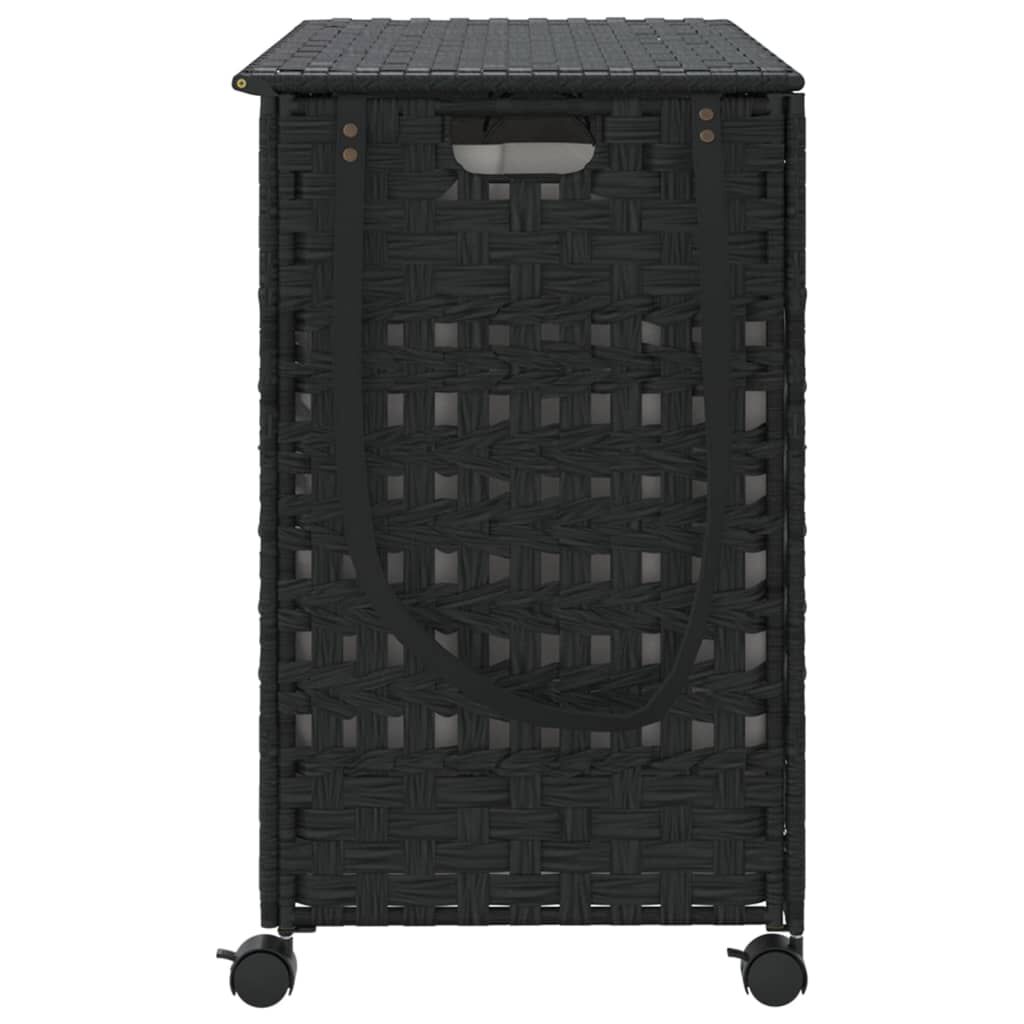 vidaXL Καλάθι Άπλυτων με Τροχούς Μαύρο 66x35x60 εκ. από Ρατάν