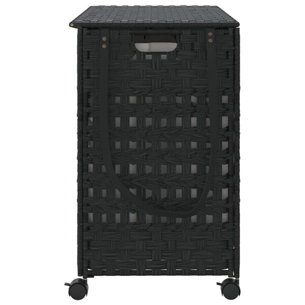 vidaXL Καλάθι Άπλυτων με Τροχούς Μαύρο 66x35x60 εκ. από Ρατάν