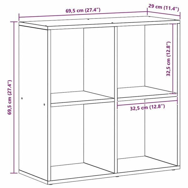 vidaXL Βιβλιοθήκη Μαύρη δρυς 69.5 x 29 x 69.5 εκ Επεξεργασμένο ξύλο