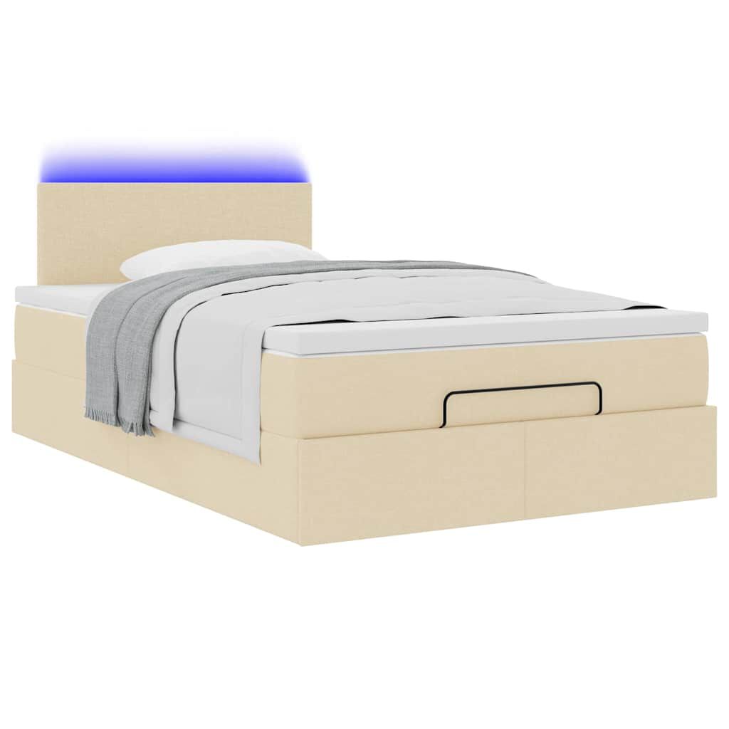 vidaXL Οθωμανικό κρεβάτι με στρώμα & LEDs Cream 120x200cm ύφασμα