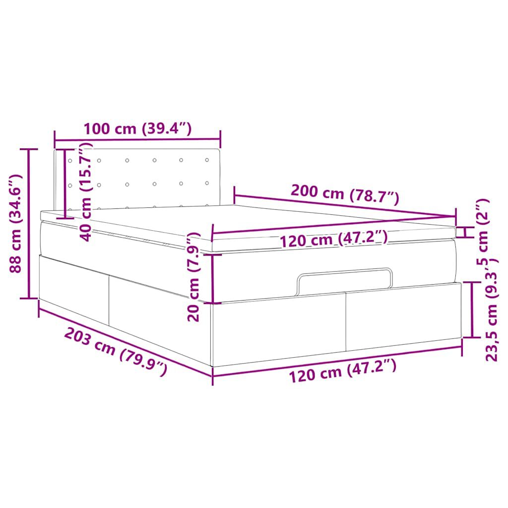 vidaXL Οθωμανικό κρεβάτι με στρώμα & LEDs Dark Green 120x200cm Velvet