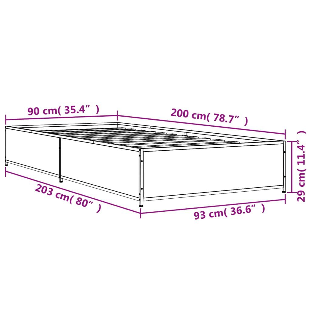 vidaXL Πλαίσιο Κρεβατιού Μαύρο 90 x 200 εκ. Επεξ. Ξύλο & Μέταλλο