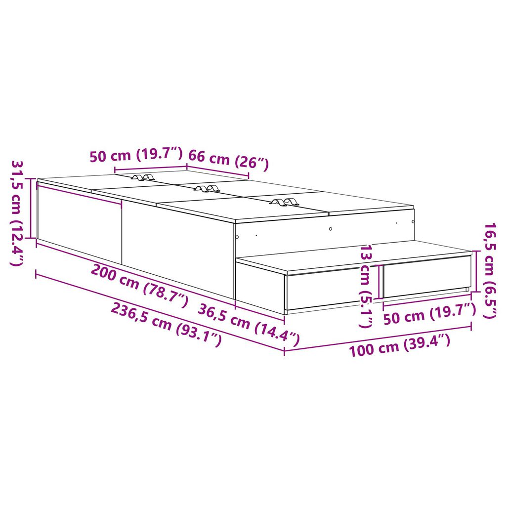 vidaXL Κρεβάτι αποθήκευσης από δρυς Artisan 100x200 εκ