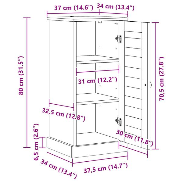vidaXL Ντουλάπι μπάνιου 'VIGO'37x34x80 εκ από μασίφ ξύλο πεύκου