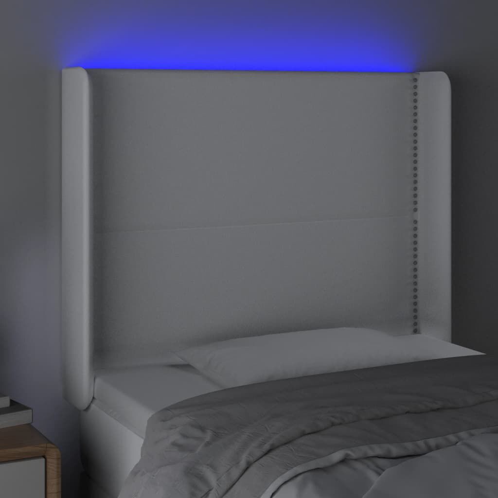 vidaXL Κεφαλάρι Κρεβατιού LED Λευκό 83x16x118/128 εκ.Συνθετ. Δέρμα