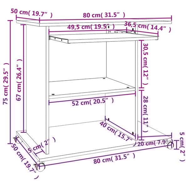vidaXL Γραφείο Υπολογιστή Λευκό 80 x 50 x 75 εκ. από Επεξ. Ξύλο