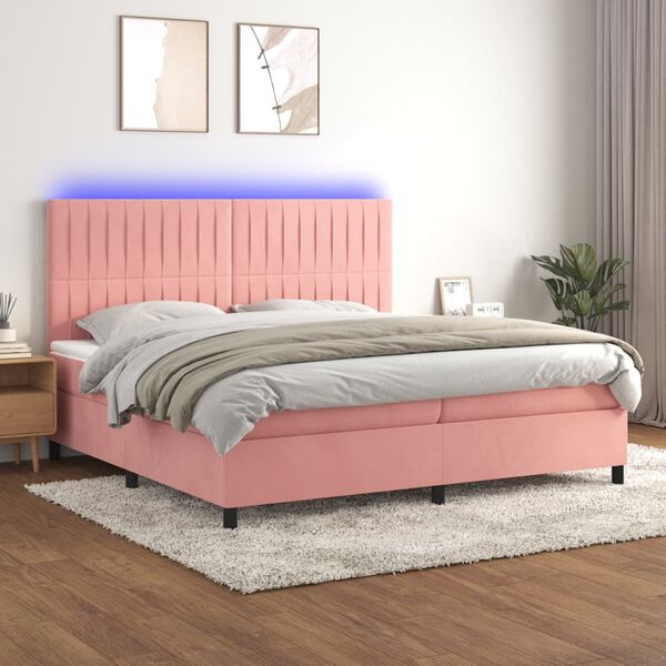 vidaXL &Kappa;&rho;&epsilon;&beta;ά&tau;&iota; Boxspring &mu;&epsilon; &Sigma;&tau;&rho;ώ&mu;&alpha; & LED &Rho;&omicron;&zeta; 200x200 &epsilon;&kappa;. &Beta;&epsilon;&lambda;&omicron;ύ&delta;&iota;&nu;&omicron;