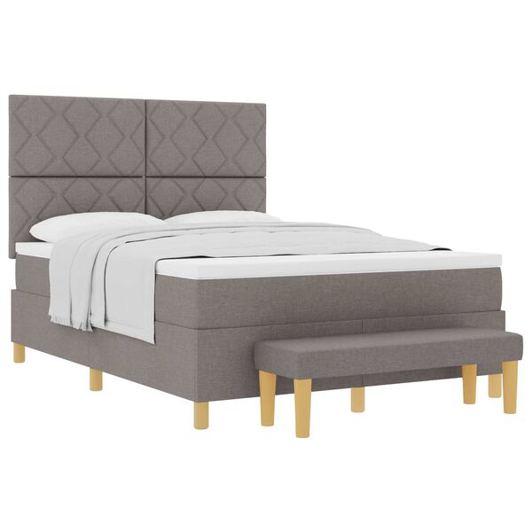 vidaXL Box Spring Bed με Στρώμα & Πάγκο Ταπέτα 160x200 εκ Ύφασμα