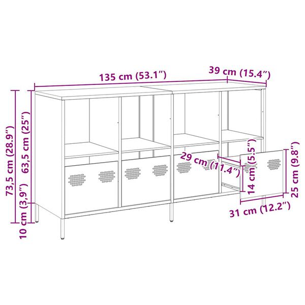 vidaXL Ντουλάπι Ροζ 135x39x73,5 εκ. από Χάλυβα Ψυχρής Έλασης