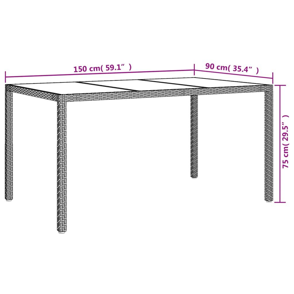 vidaXL Τραπέζι Κήπου Μπεζ 150x90x75 εκ. Συνθετικό Ρατάν/Ψημένο Γυαλί