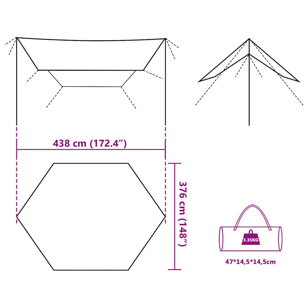 vidaXL Μουσαμάς Κάμπινγκ Αδιάβροχος Καφέ 438x376x212 εκ.